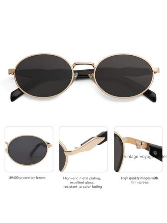 Retro Oval Sunglasses for Women Men, Metal Frame, UV400 Protection, Ideal for main image 5